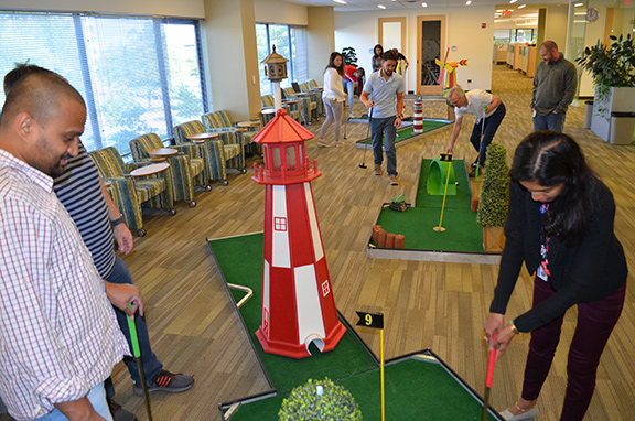 Playing mini golf in the office